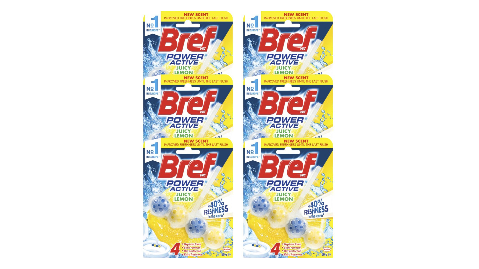 Bref 50g Juicy Lemon Power Active 4-Function Formula Toilet Cleaner - Pack of 6 