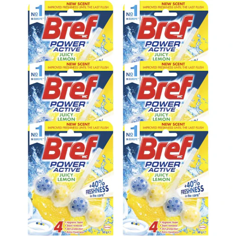 Bref 50g Juicy Lemon Power Active 4-Function Formula Toilet Cleaner - Pack of 6
