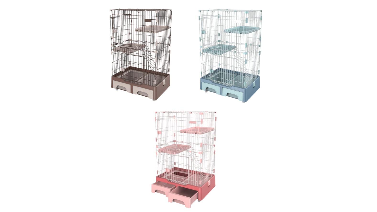 YES4PETS 134cm 3-Level Cat Cage with Litter Tray and Wheel