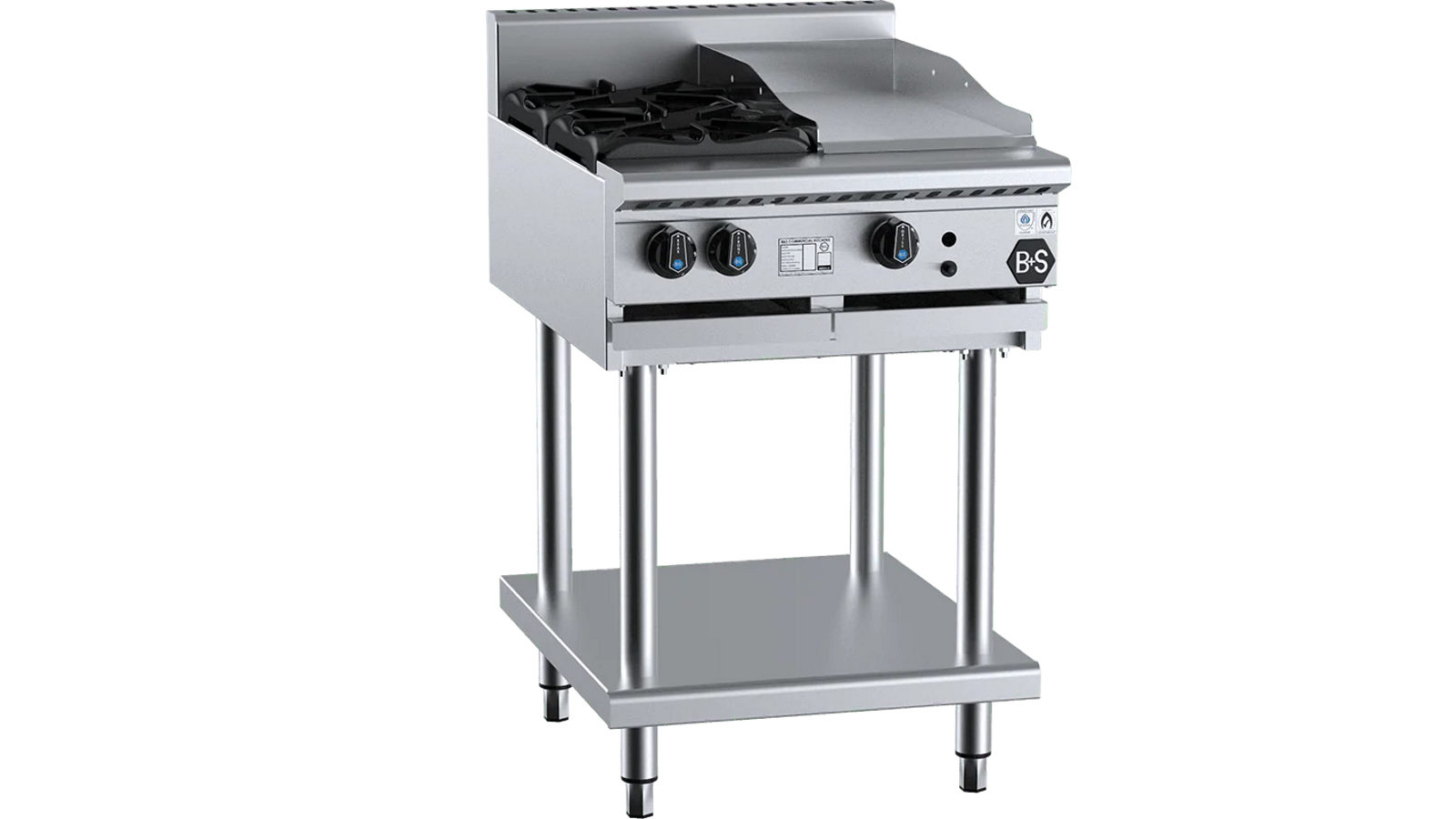 B+S Black Combination Two Open Burners and 30cm Grill Plate - LPG