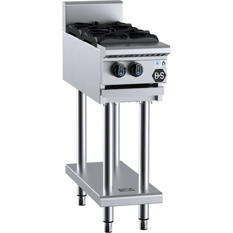 B+S Black Two Burner Boiling Top Cooktop With Stand Natural Gas