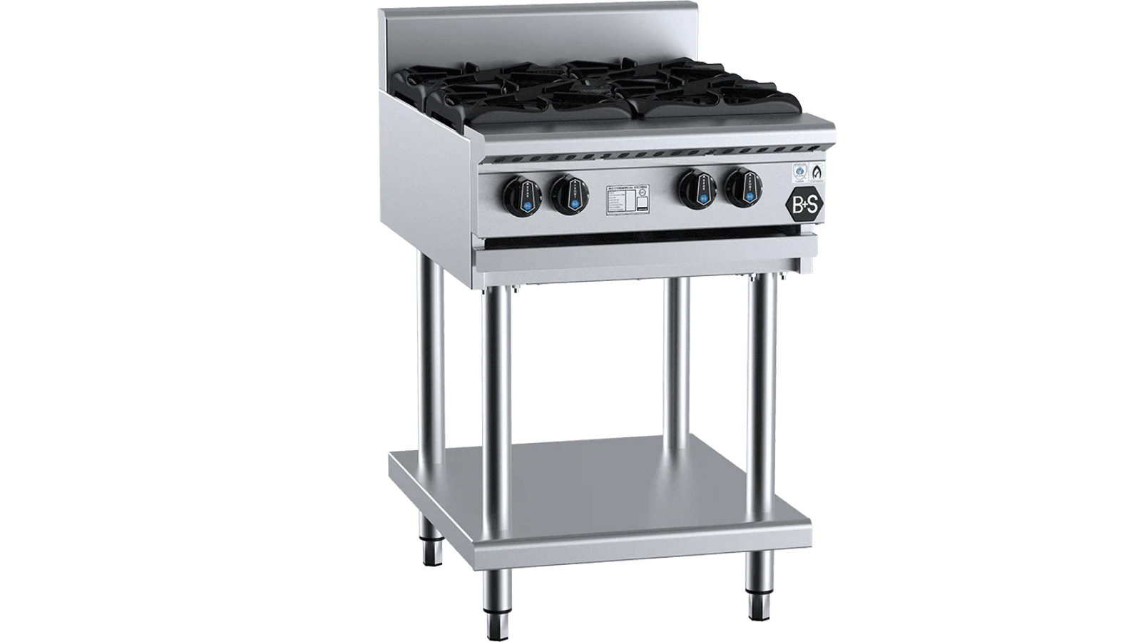 B+S Black Four Burner Boiling Top Cooktop With Stand LPG