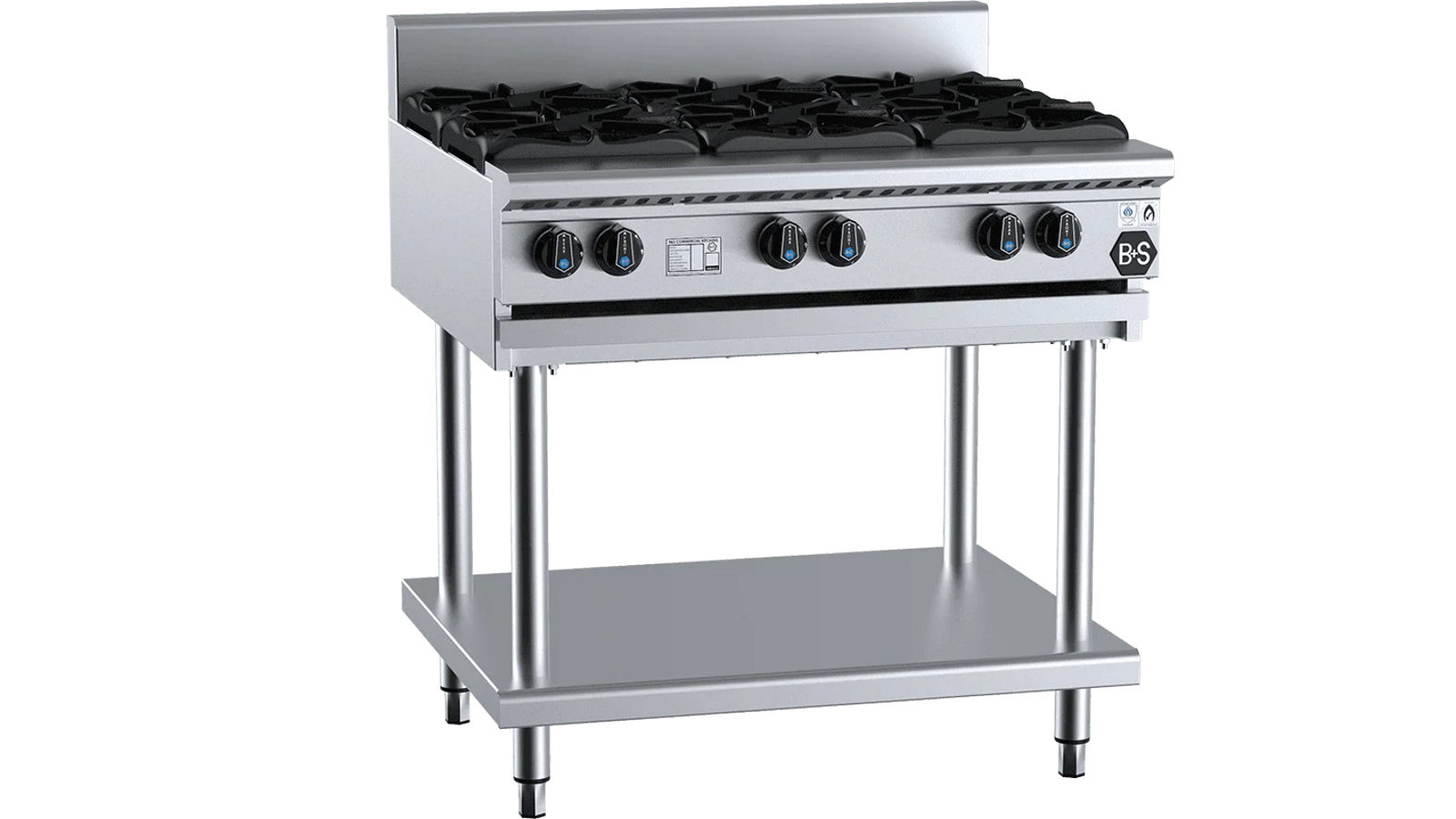 B+S Black Six Burner Boiling Top Cooktop With Stand LPG