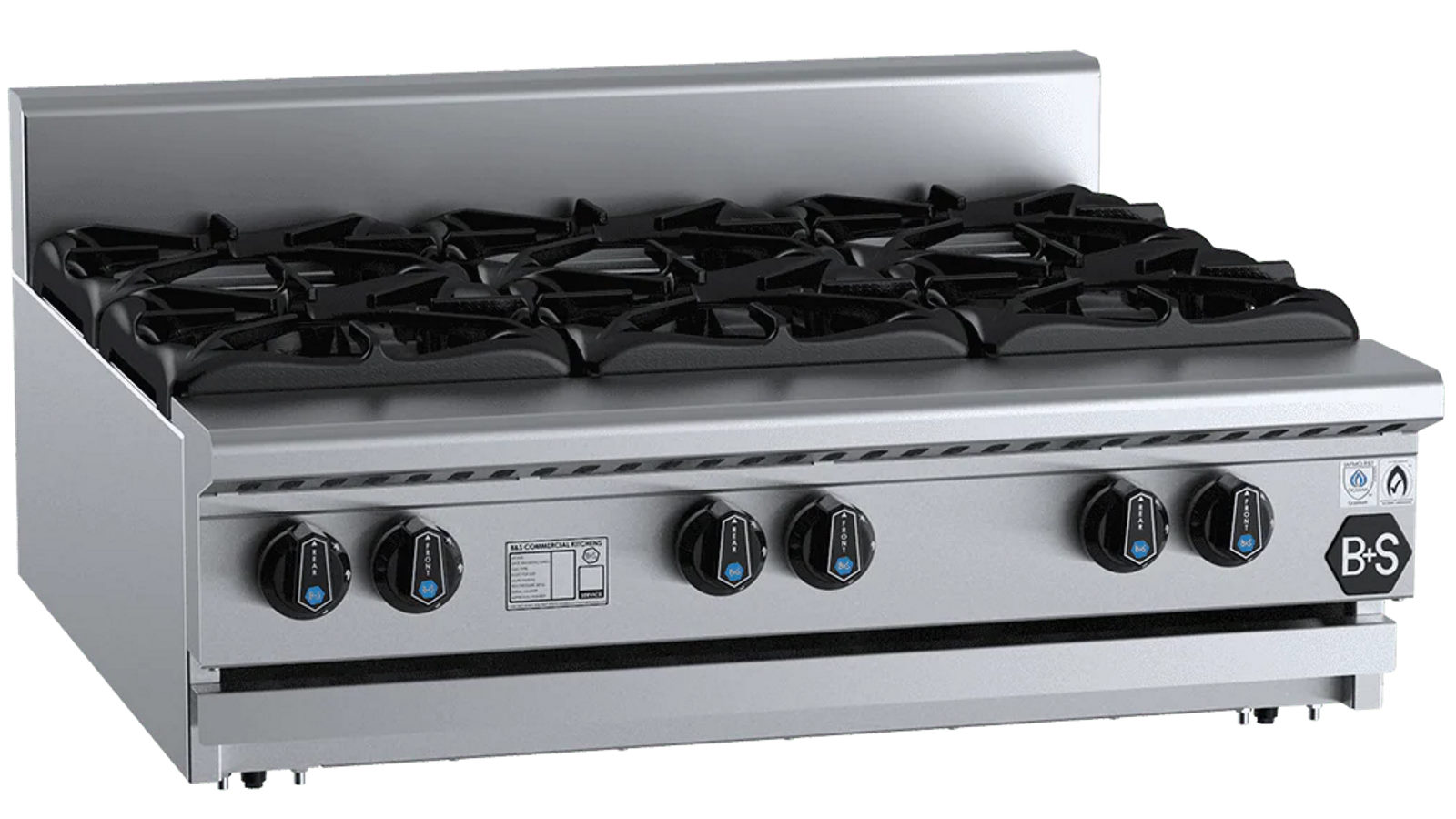 B+S Black Benchtop Six Burner Boiling Top Cooktop Open Burner Bench Mounted - LPG