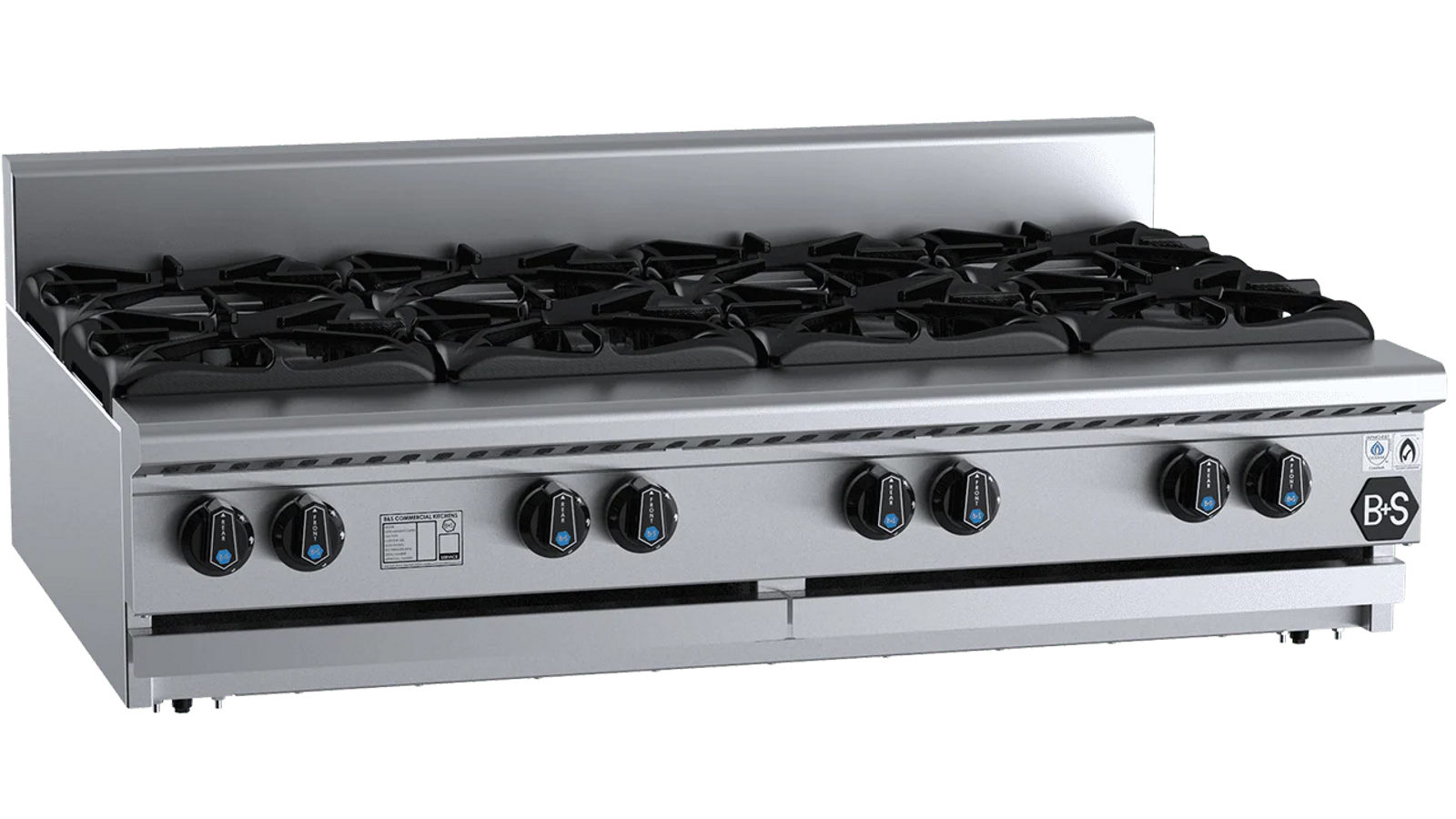 B+S Black Benchtop Eight Burner Boiling Top Cooktop Open Burner Bench Mounted - LPG