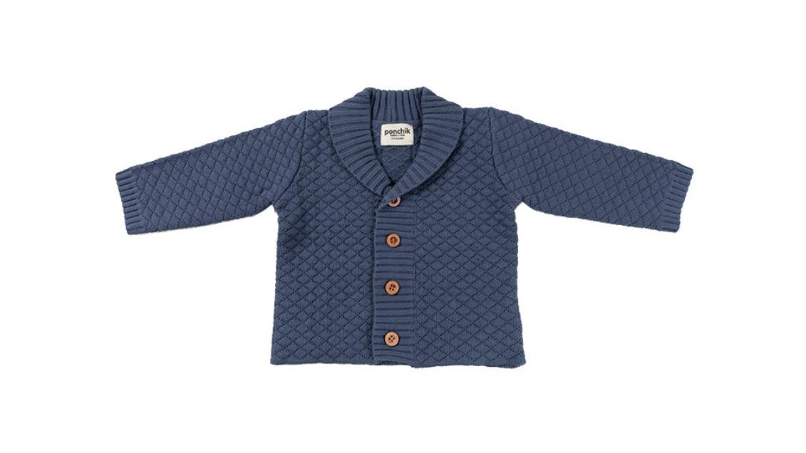 Ponchik Slate Bubble Knit Collar Cardigan - 0-3 months