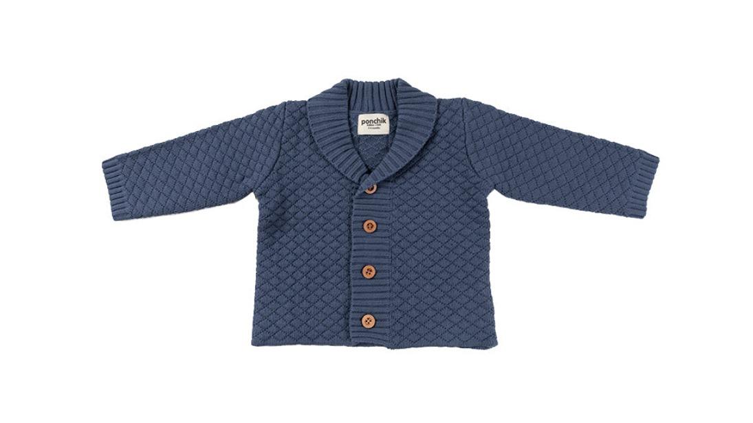 Ponchik Slate Bubble Knit Collar Cardigan