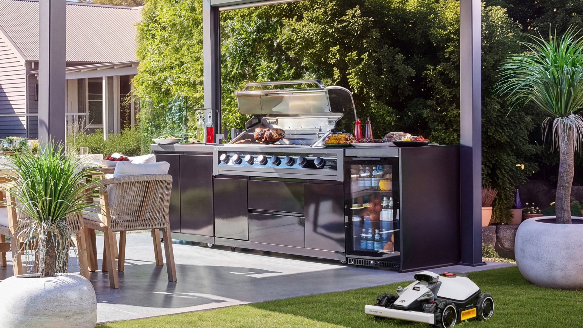 Gasmate Galaxy Gen 2 6-Burner LPG Outdoor Kitchen Bundle with 1-Door Beverage Cooler