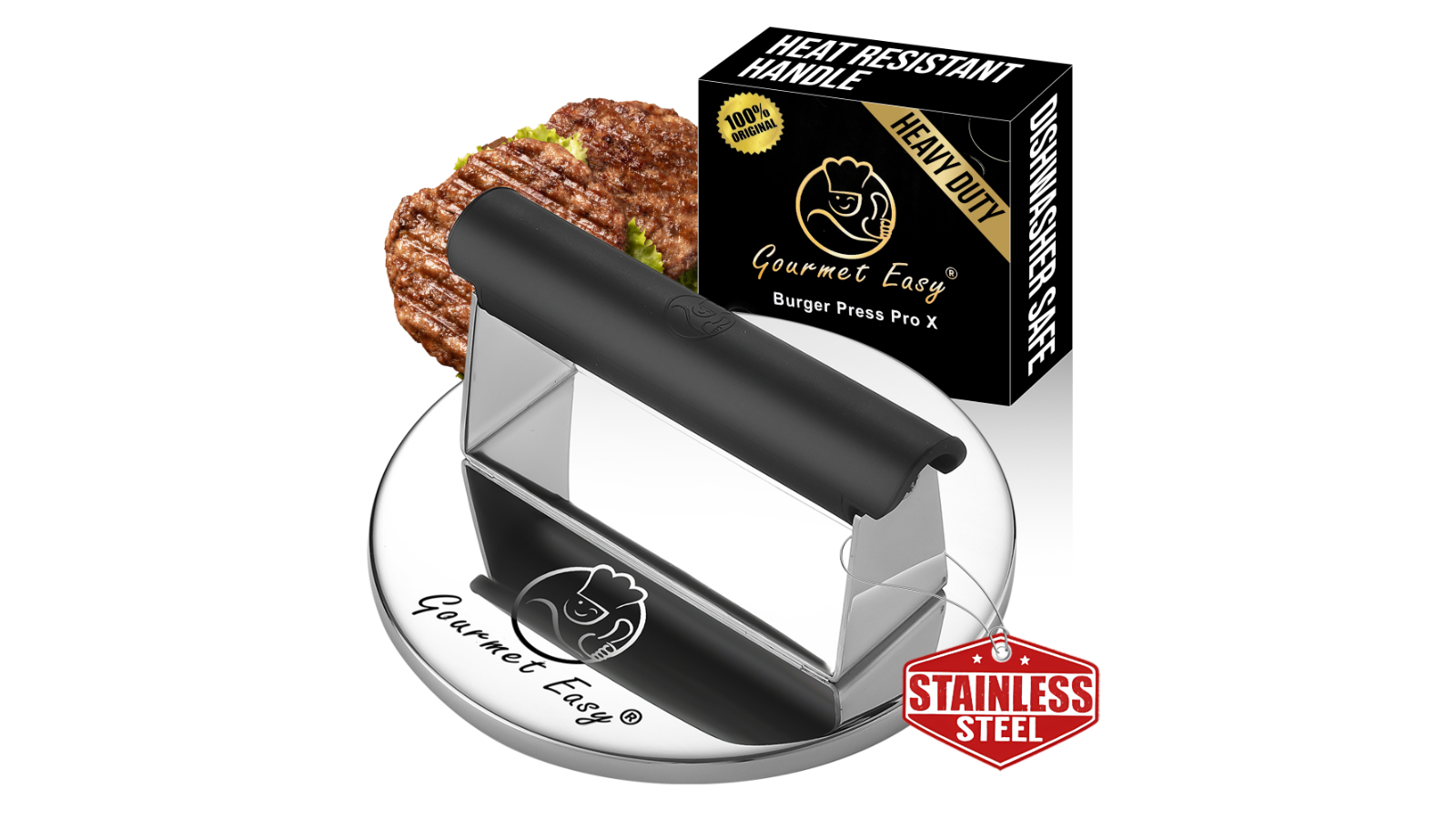 Gourmet Easy Heat Resistant Handle Stainless Steel Burger Press 