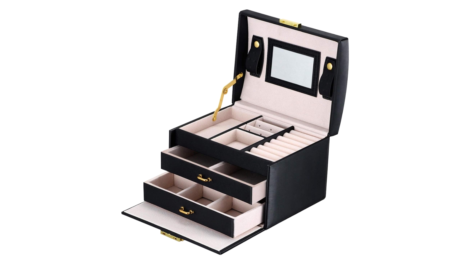 Serrano Jewellery Storage Box Girls Rings Necklaces Display Organiser Storage Case - Black