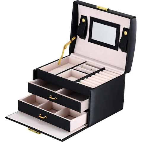 Serrano Jewellery Storage Box Girls Rings Necklaces Display Organiser Storage Case - Black