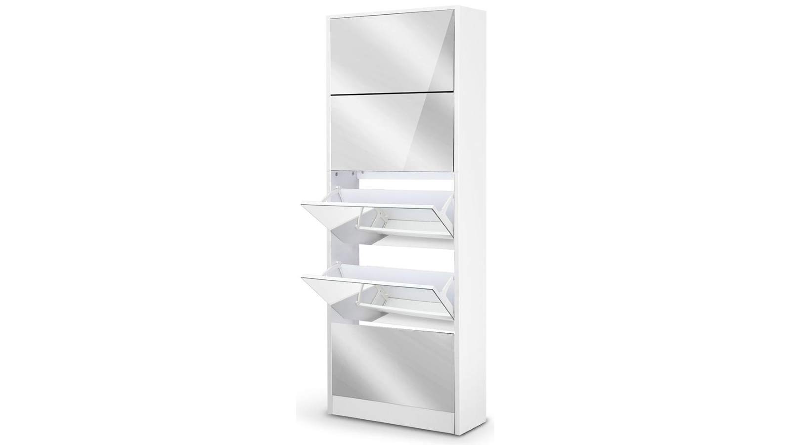 Artiss 5 Drawer Mirrored Shoe Cabinet White Harvey Norman