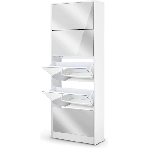 Artiss 5 Drawer Mirrored Shoe Cabinet - White