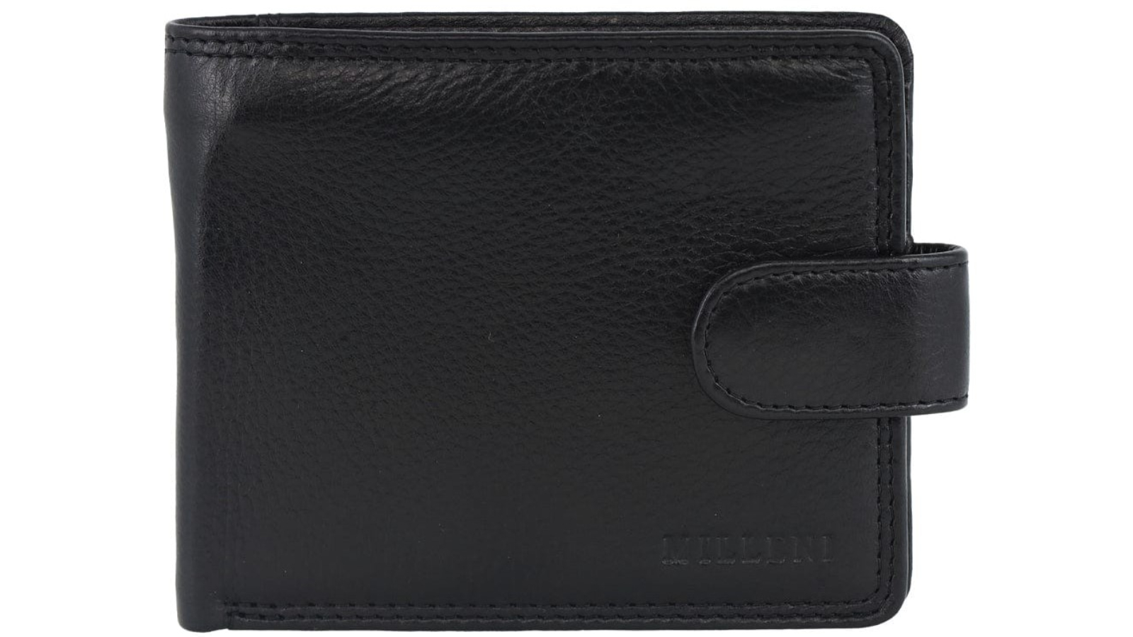 Milleni 12 x 2 x 9.5 cm Leather Tab Wallet - Black