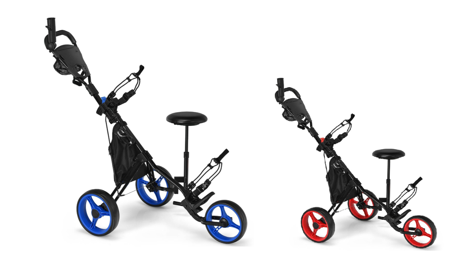 Costway 3-Wheel Lightweight Golf Push Cart Trolley wiith Padded Seat