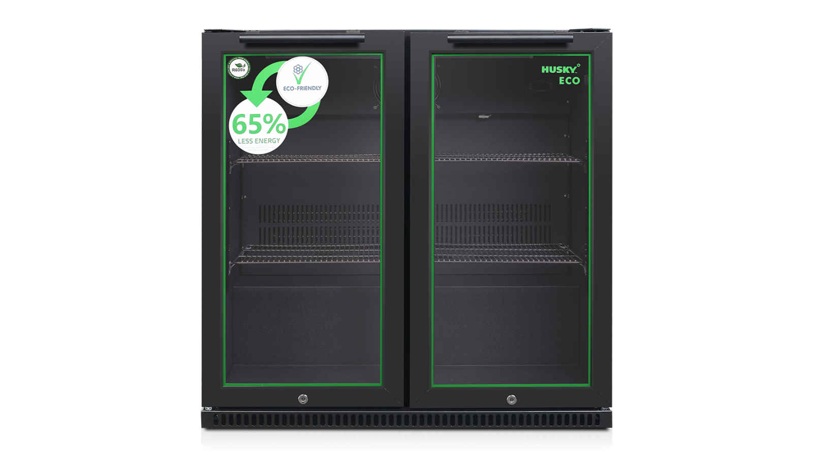 Husky 173L Double Door Eco Back Bar Drinks Chiller - Black