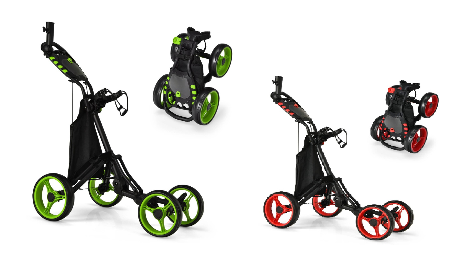 Costway 4-Wheel Adjustable Golf Club Push Cart with Storage Bag and Umbrella Holder