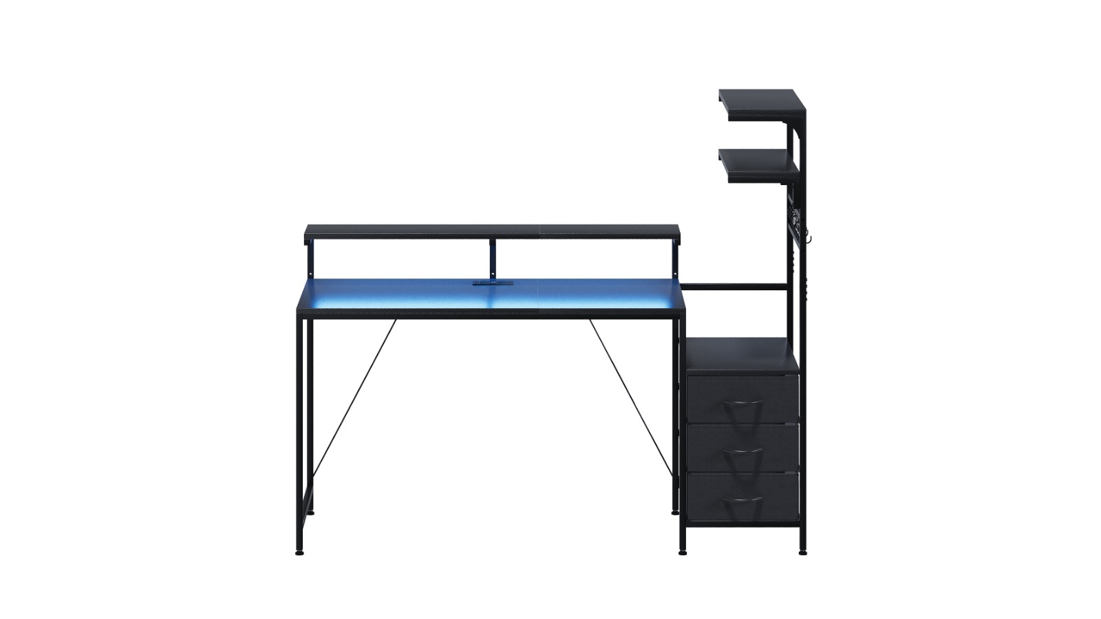Advwin Black Gaming Desk with LED Lights Outlets and PC Stand - 179cm