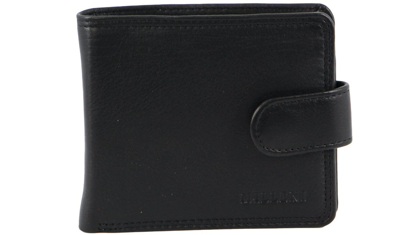 Milleni 11 x 2 x 9.5 cm Leather Tab Wallet - Black