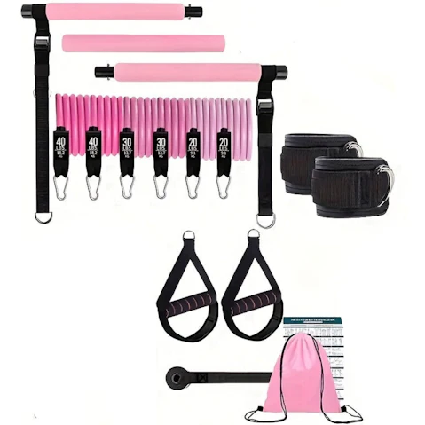 NNETM 14 Piece Pilates Stick Resistance Belt Fitness Set