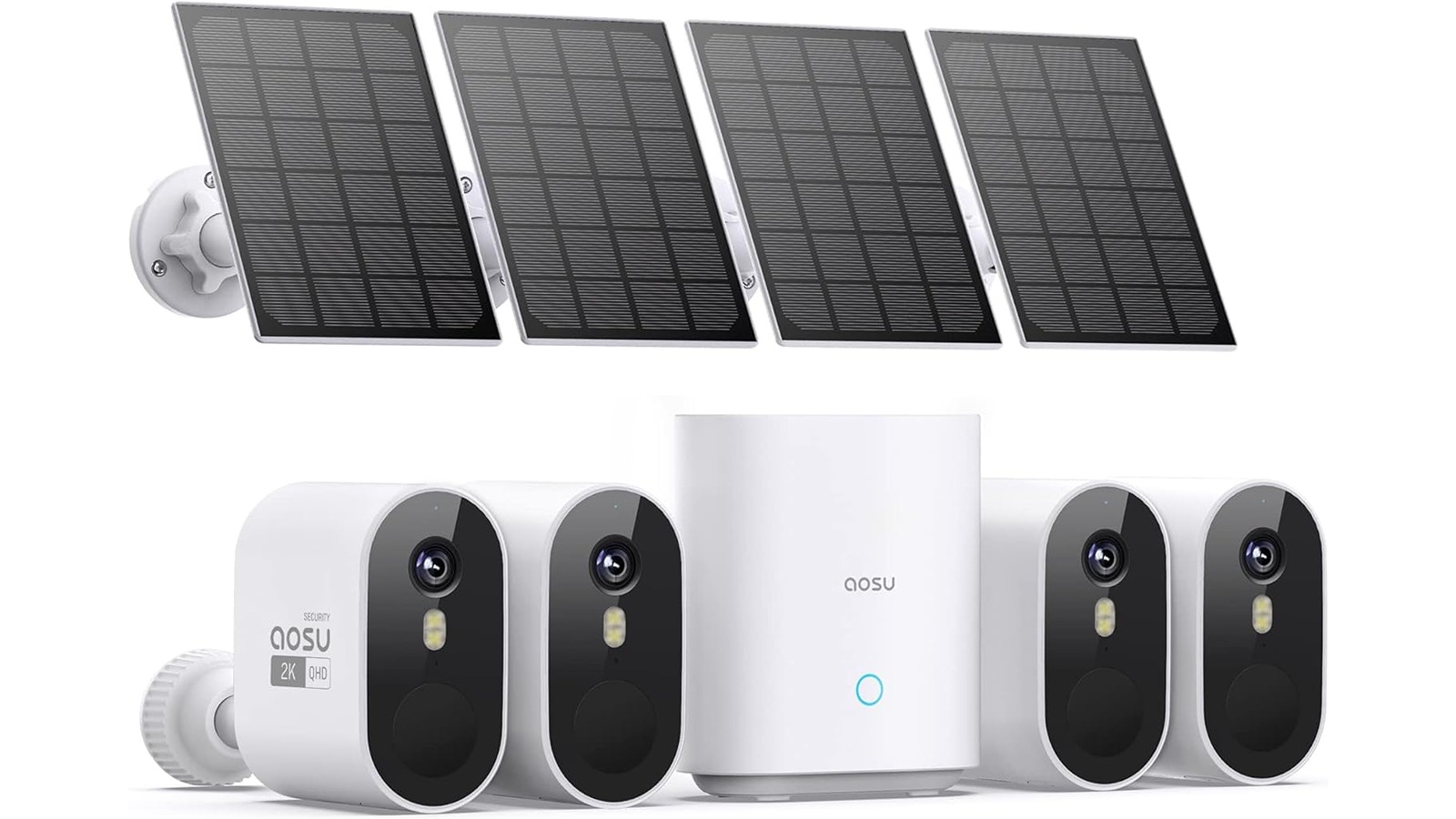 Aosu 3MP Outdoor Solar-Powered Battery Quad Security Camera Kit