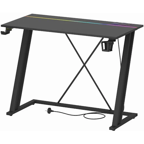 Advwin 100cm Built-in LED Lights and Power Outlet Carbon Fiber Surface Gaming Desk - Black