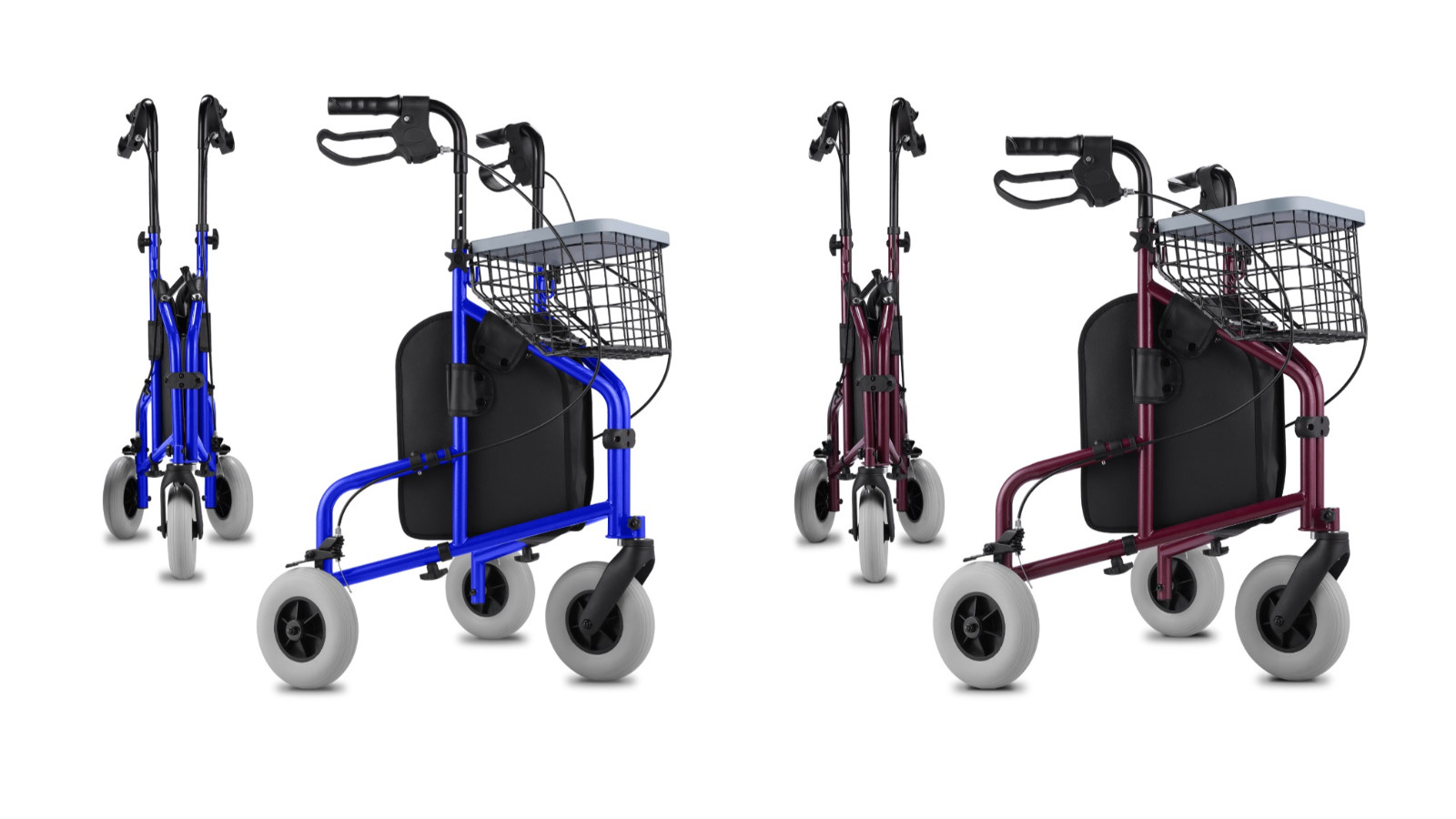 Altus 3-Wheel Rollator Walker Mobility Aid with Wire Storage Tray and Zip Bag