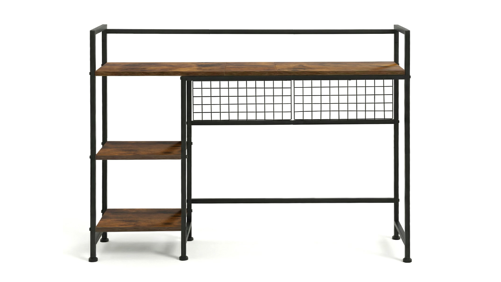 Advwin Office Desktop Bookshelf Wood Display Rack with 3-Shelves - Rustic Brown and Black