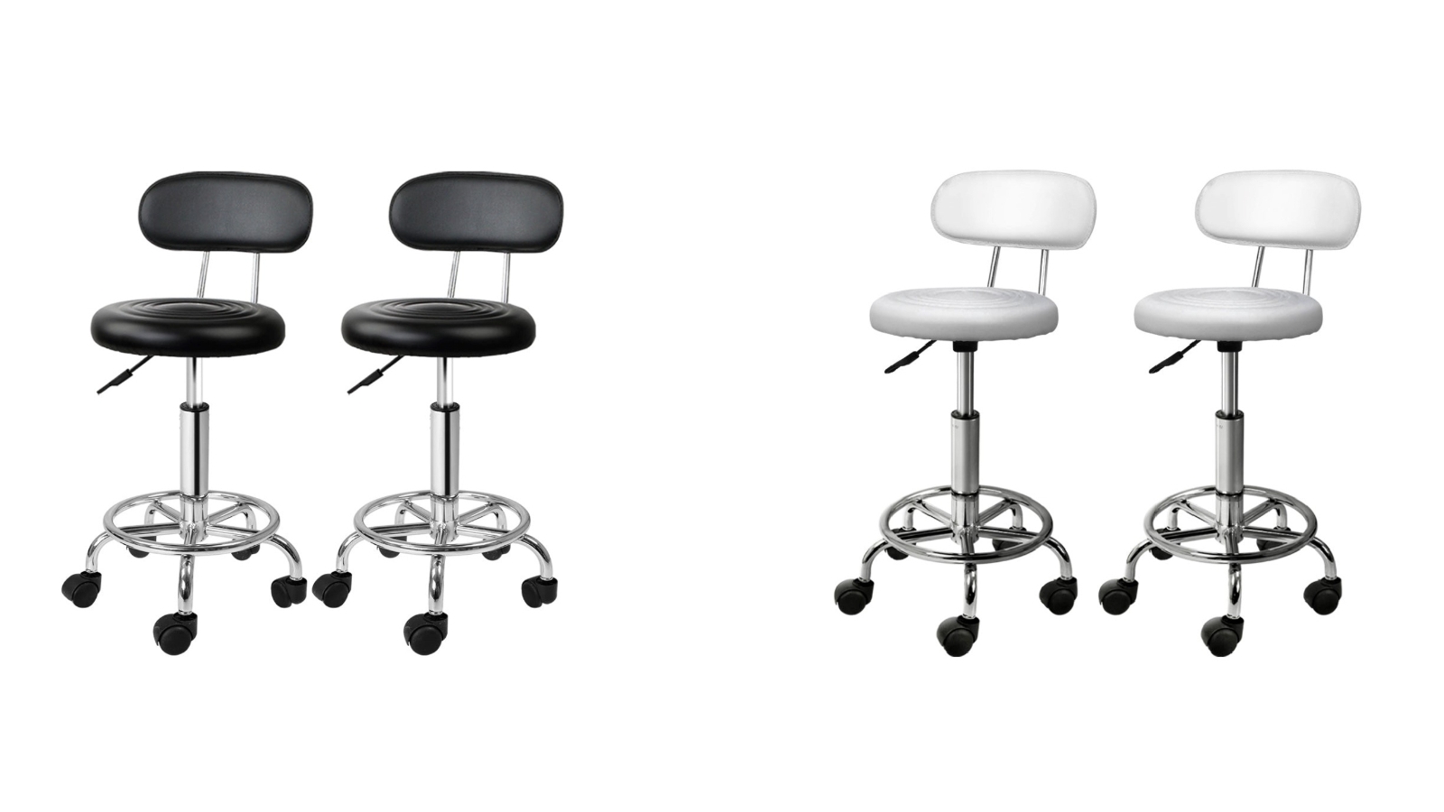 Artiss 2 Piece Chrome Iron Salon Stool with Backrest