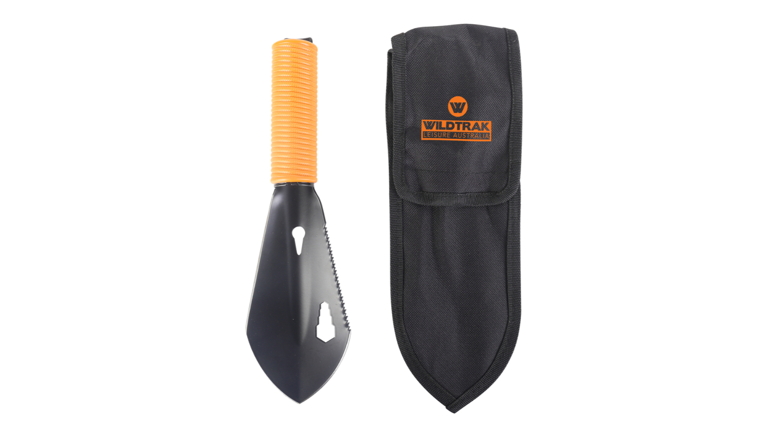 Wildtrak 7-Function 28cm Mini Serrated Hand Shovel with Pouch Camping - Black