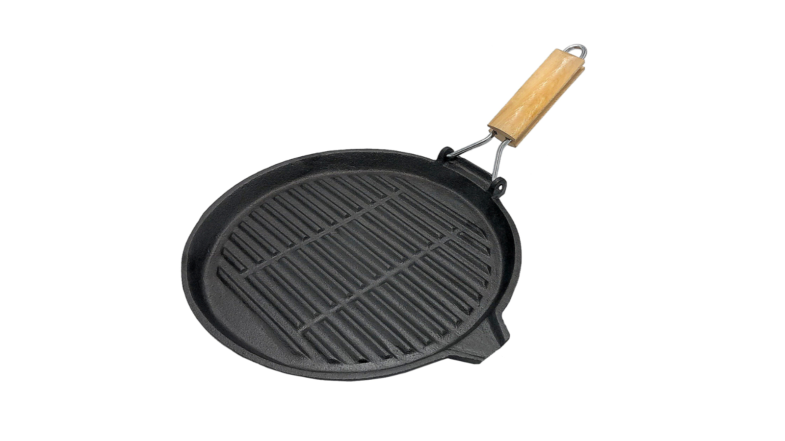 Wildtrak 24cm Round Grill Pan with Wood Handle/Pour Spout Camping Cookware - Black