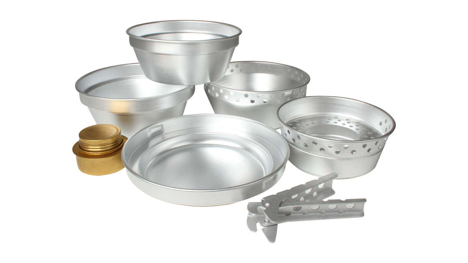 Wildtrak 8 Piece Aluminium Camping Cookware Set with Alcohol Burner - Silver