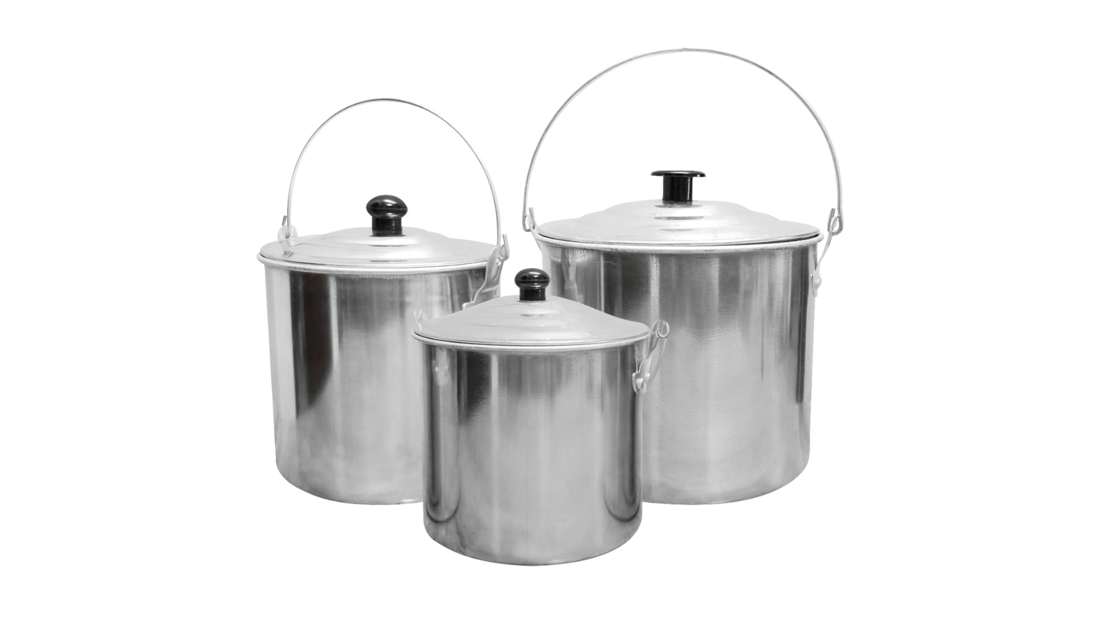 Wildtrak 3 Piece Aluminium 1.45/1.65/2.65 Litre Billy Can Camping Cookware Set - Silver