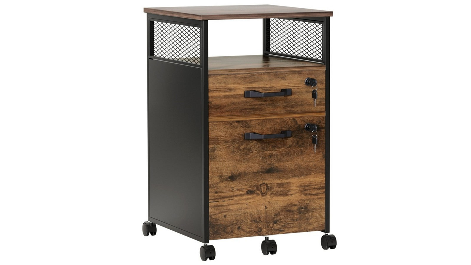 Artiss 2 Drawer Storage Filing Cabinet with Wheels - Rustic Brown