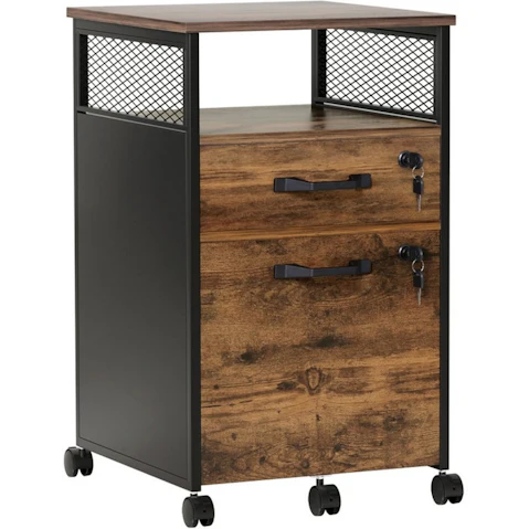 Artiss 2 Drawer Storage Filing Cabinet with Wheels - Rustic Brown