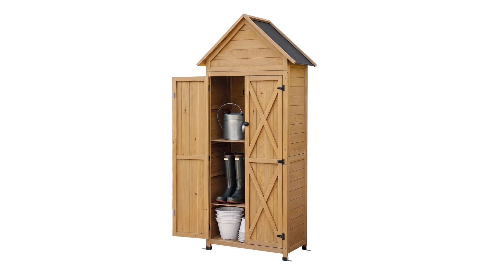 Gardeon Adjustable Outdoor Cupboard Cabinet Tool Organizer Shed - Natural