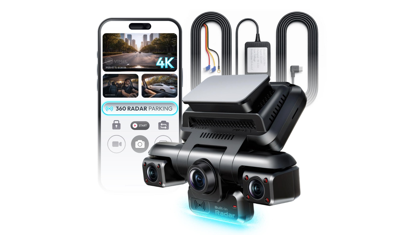 Vimel 4K Front and Rear Dash Cam Kit for 24/7 Motion Detection