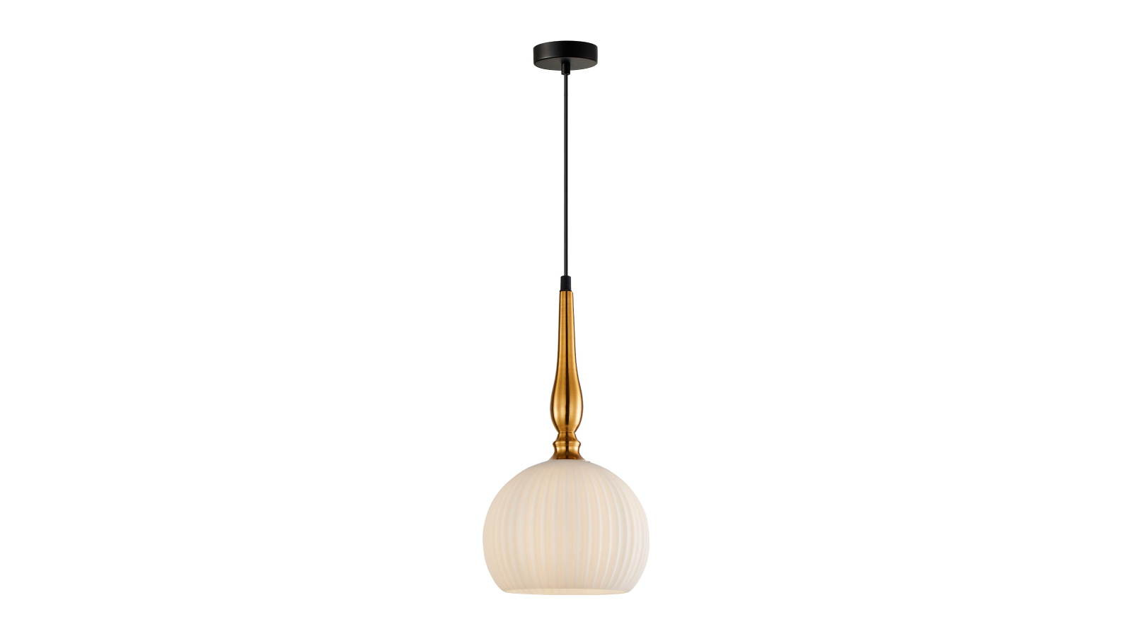 Caliz Frosted Wine Glass Ribbed Pendant Light with Brass Highlight - Small