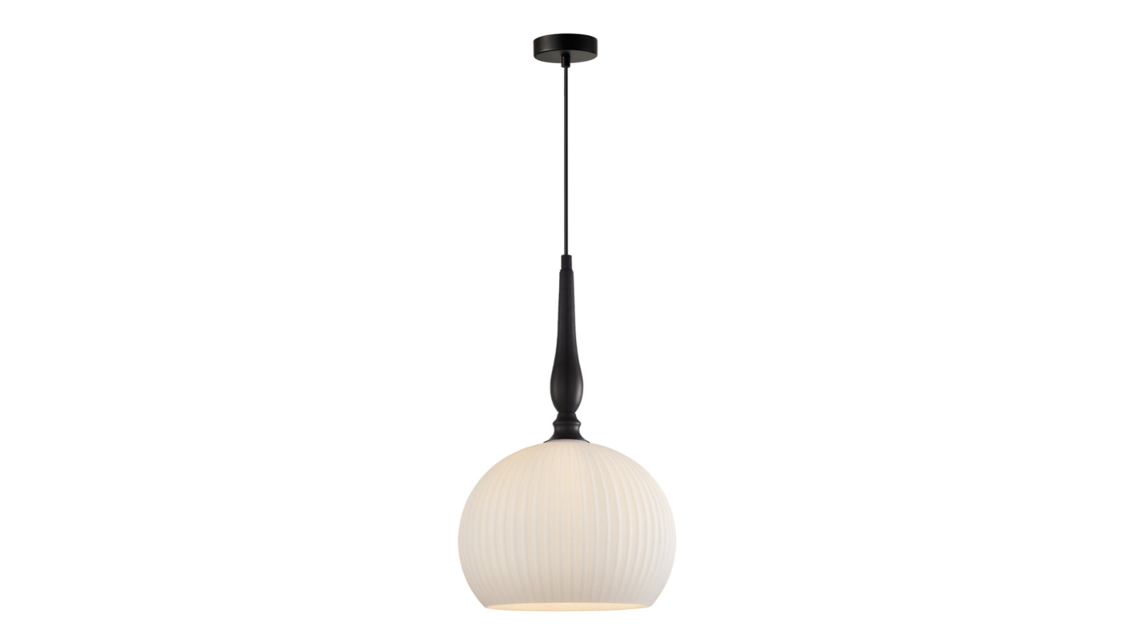 Caliz Frosted Wine Glass Ribbed Pendant Light with Black Highlight - Large