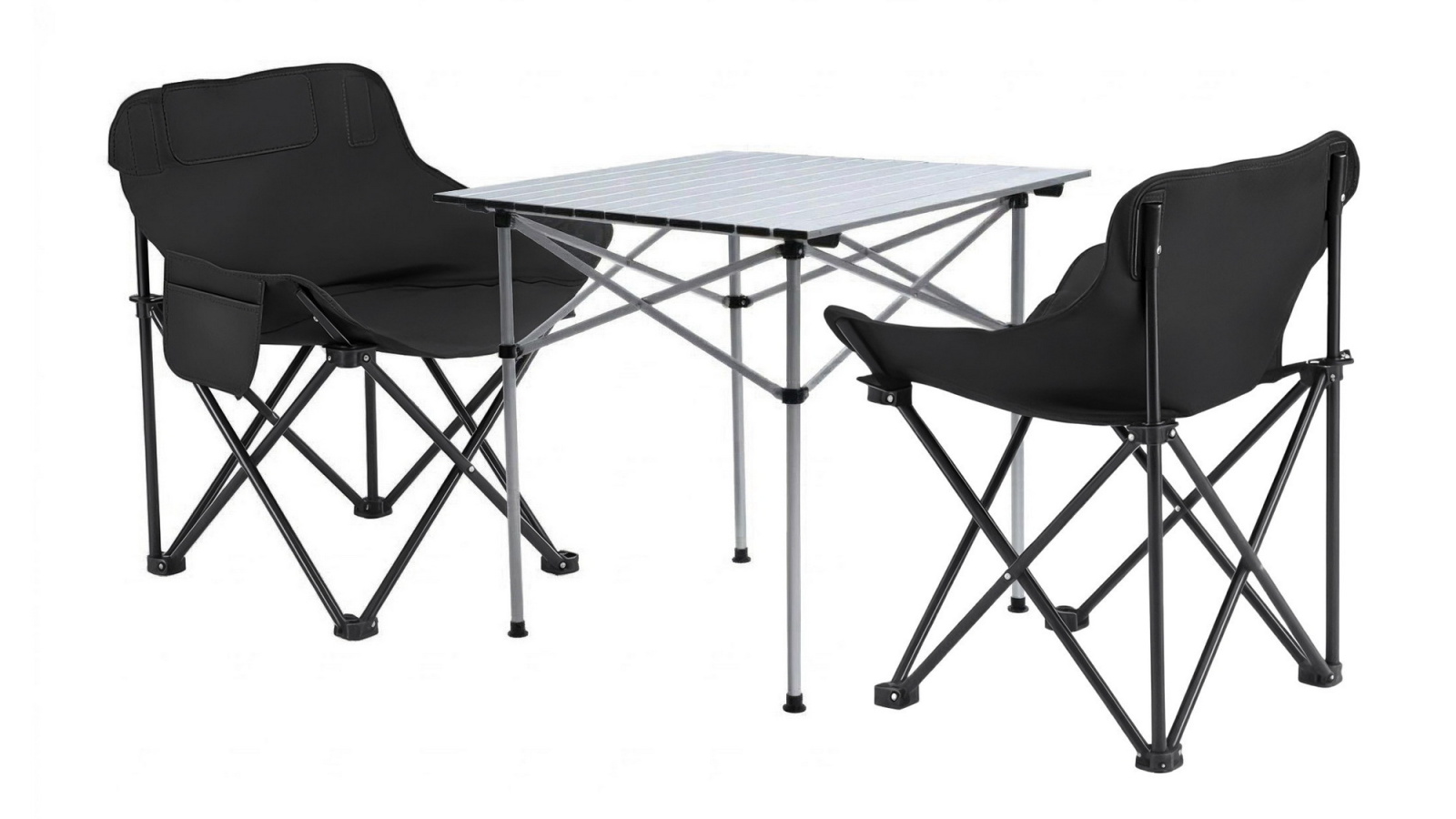 Weisshorn 3-Piece Folding Aluminium Outdoor Camping Table and Black Chair Set