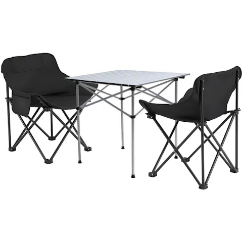 Weisshorn 3-Piece Folding Aluminium Outdoor Camping Table and Black Chair Set