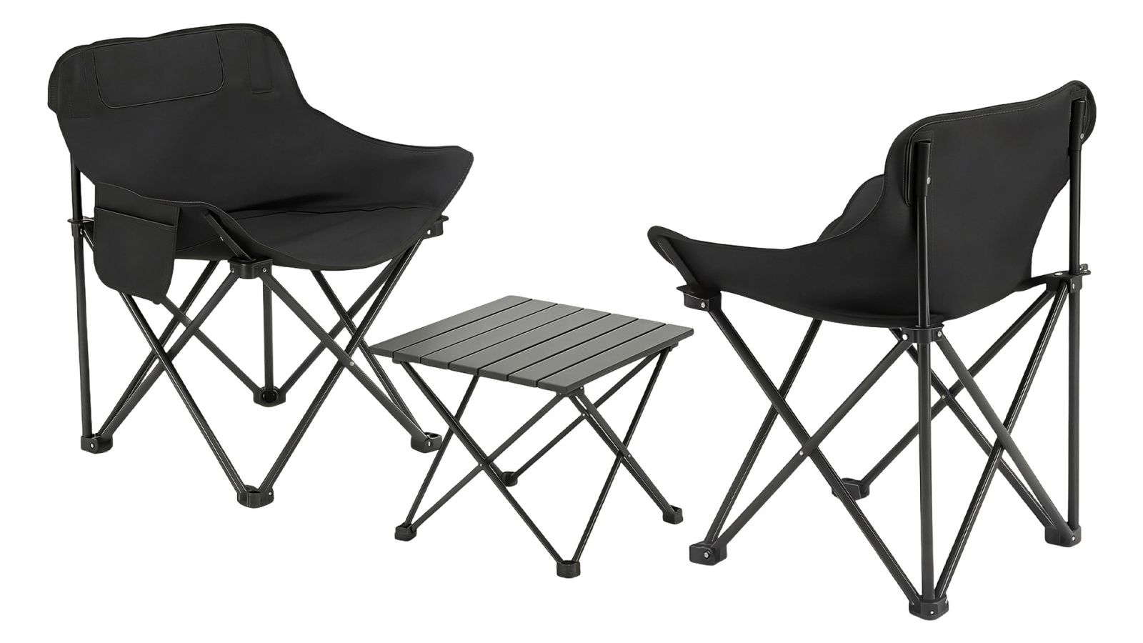 Weisshorn 3-Piece Folding Aluminium Outdoor Camping Small Table and Chair Set - Black