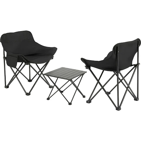 Weisshorn 3-Piece Folding Aluminium Outdoor Camping Small Table and Chair Set - Black
