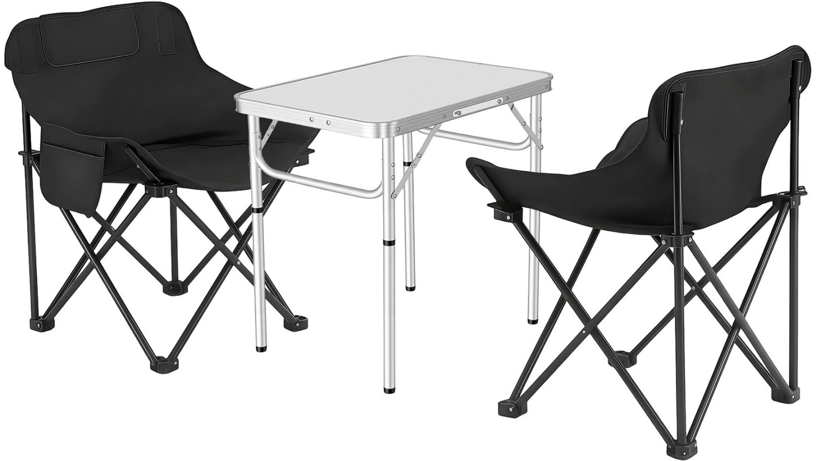 Weisshorn 3-Piece Folding Aluminium Outdoor Rectangle Camping Table and Black Chair Set