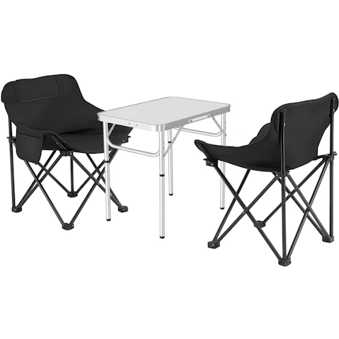 Weisshorn 3-Piece Folding Aluminium Outdoor Rectangle Camping Table and Black Chair Set