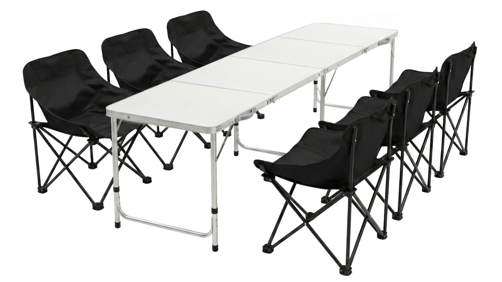 Weisshorn 7-Piece Folding Aluminium White Outdoor Camping Table and Black Chair Set