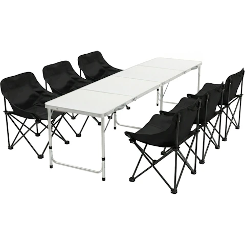 Weisshorn 7-Piece Folding Aluminium White Outdoor Camping Table and Black Chair Set