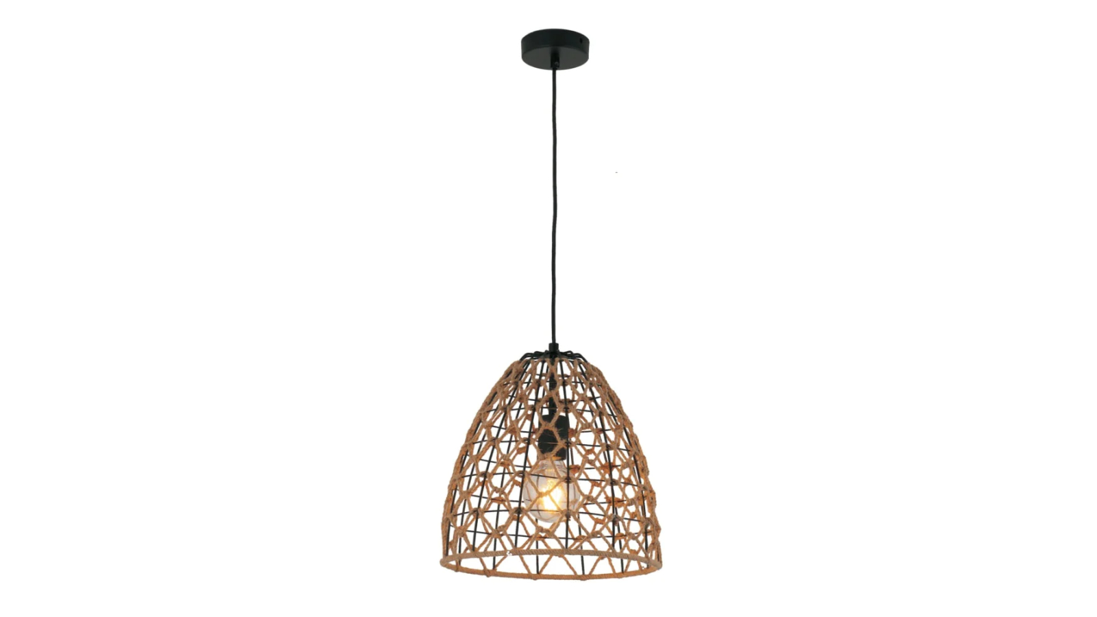 Canamo Bohemian Interior Natural Hemp Rope & Black Hardware Ellipse Pendant Light