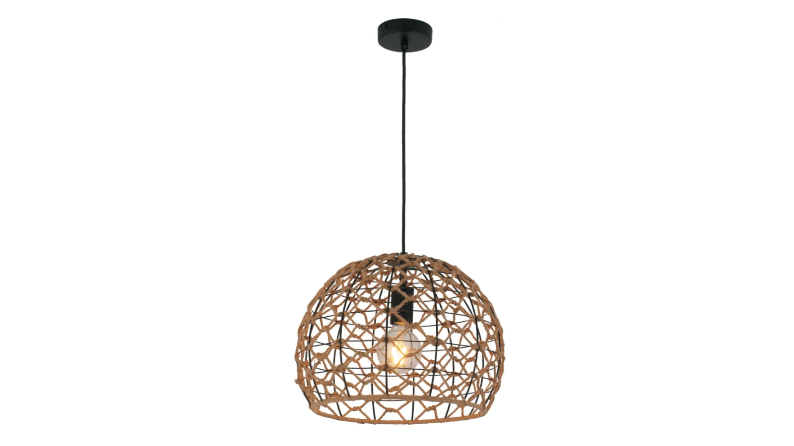 Canamo Bohemian Interior Natural Hemp Rope and Black Hardware Dome Pendant Light
