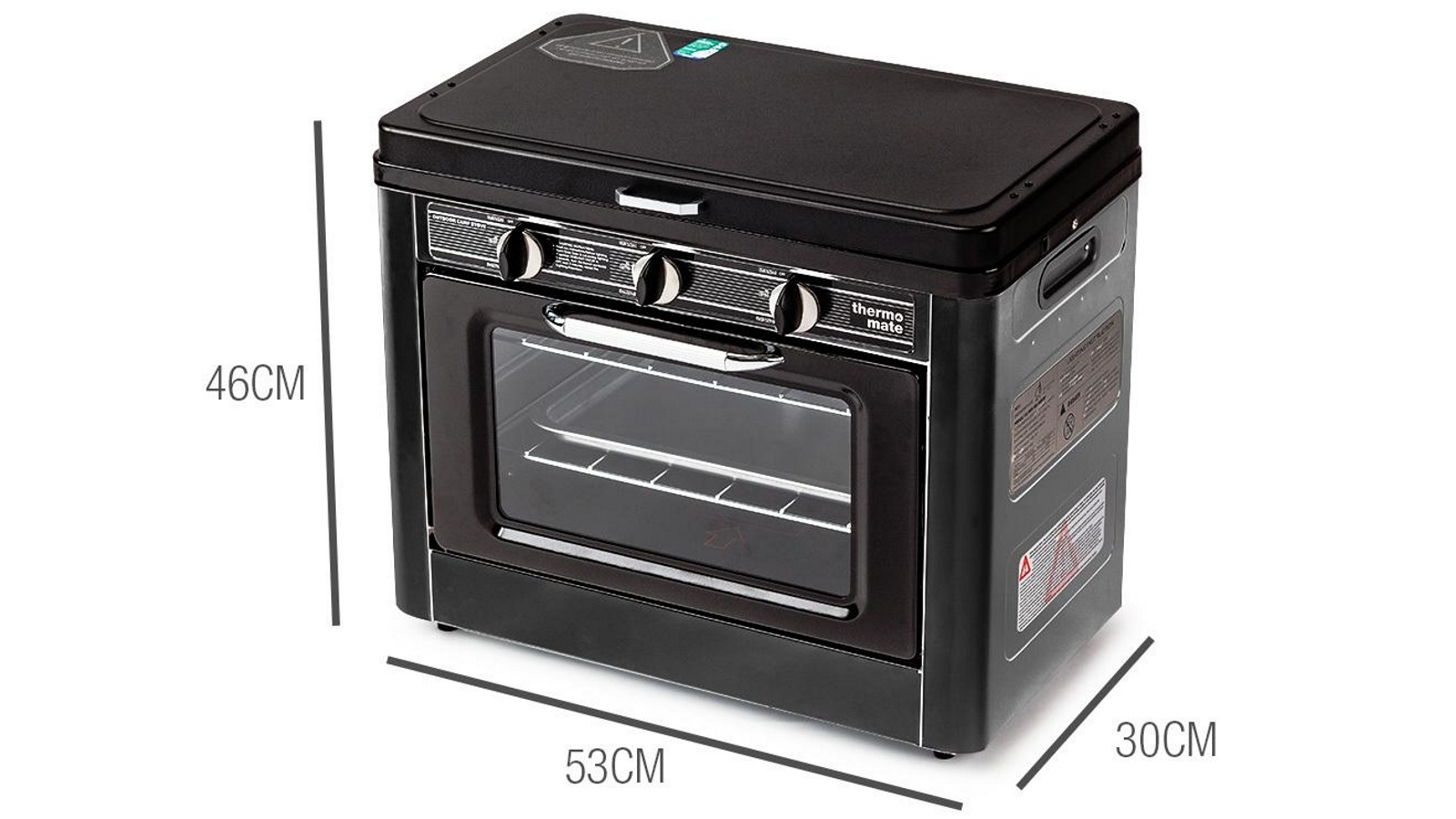 Thermomate 2 Burner Gas Portable Camping Oven Stove Combo Grey